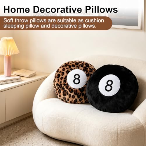 2 Pack Round Plush Throw Pillows - Black and Cheetah Print Billiard Ball Shape