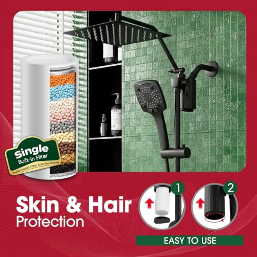 Filtered Shower Head with Handheld High Pressure Rainfall Showerhead - Black