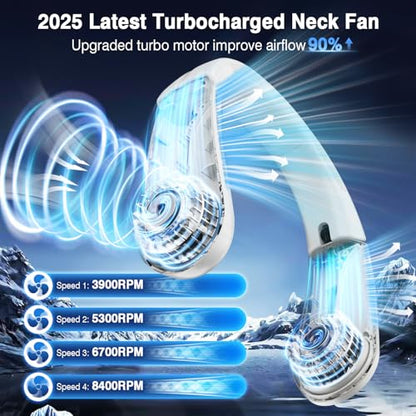 Portable Neck Fan with LED Display, 4 Speeds, 5200mAh Rechargeable Battery