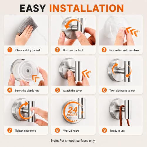 Heavy Duty Suction Cup Hooks for Glass Doors - Silver