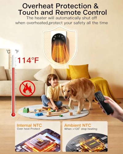 Wall Outlet Space Heater 450W with Remote & Timer, Portable Electric Heater for Office Dorm Room