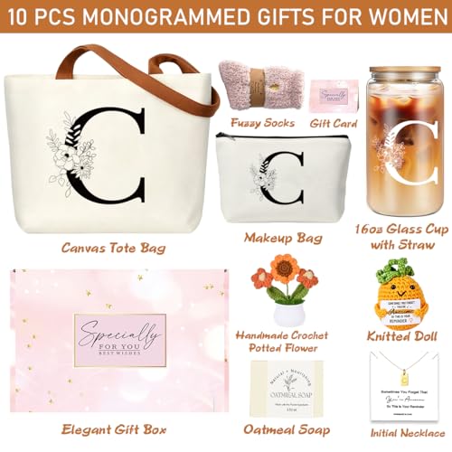 Personalized 16oz Initial Glass Drinking Cup with Monogrammed Gift Box - Letter-Cup-C