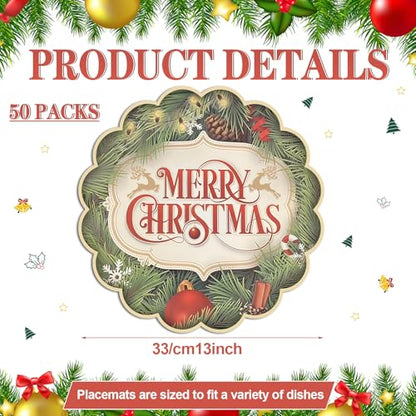 Christmas Paper Placemats 13 Inch Pack of 100 - Festive Round Holiday Table Decor