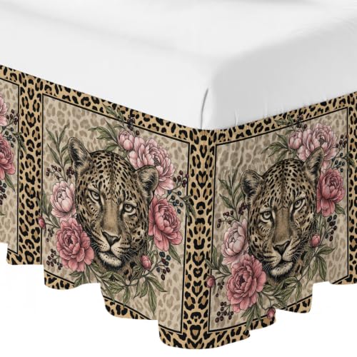 Adjustable Leopard Print Bed Skirt for Queen Size Bed 18 Inch Drop Blush Tan Olive Mauve