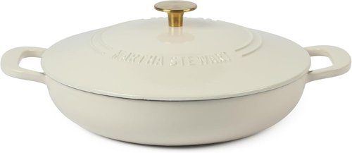 Martha Stewart Gatwick Enameled Cast Iron Dutch Oven Braiser - 3.5 Quart, Linen with Gold Knob