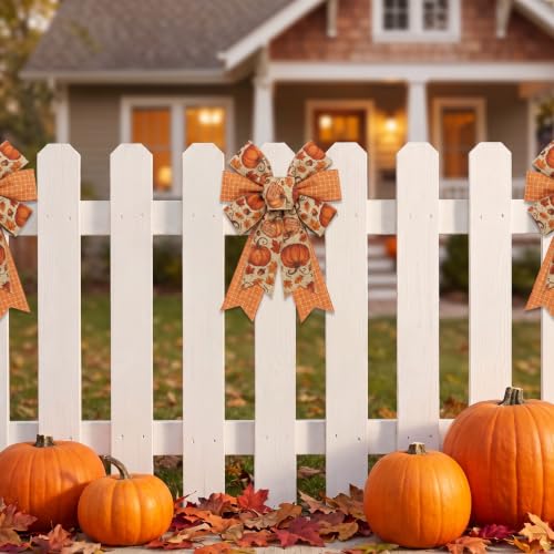 Fall Wreath Bow Set - Style C Pumpkin & Plaid Autumn Decor, 2 Pack