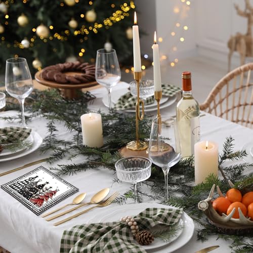 Christmas Dinner Paper Napkins - Black White Red Gingham Holiday Party Decor - 100 Pack