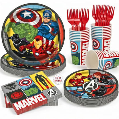 Avengers Birthday Party Plates Napkins Cups Set for Kids Celebration