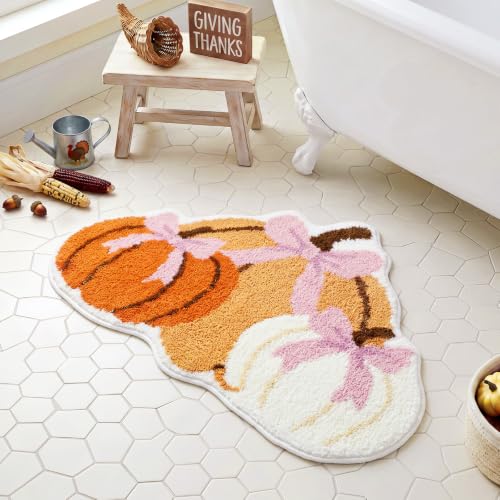 Fall Pumpkin Bath Mat Pink 19.7x31.5 Inches Non-Slip Rug for Bathroom & Home