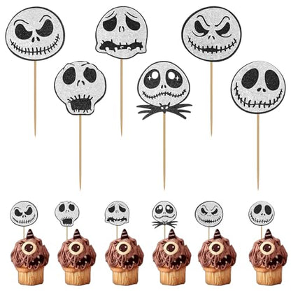 Halloween Cupcake Toppers Ghost 24 Pack Food Decorations for Cakes and Cupcakes
