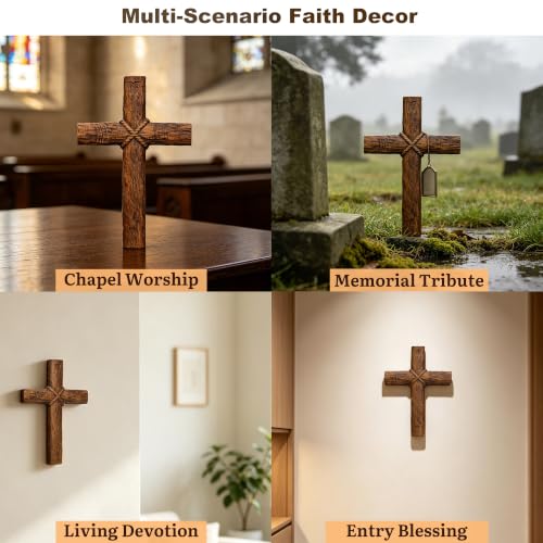 9.84in Rustic Wooden Cross Wall Decor Handmade Religious Gift