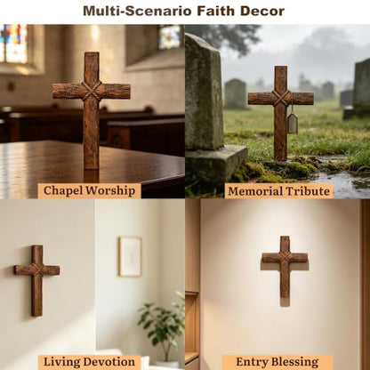 9.84in Rustic Wooden Cross Wall Decor Handmade Religious Gift
