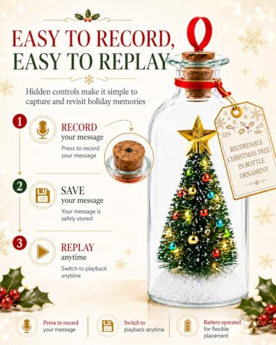 Recordable Christmas Tree Message in a Bottle Ornament 2pcs - Voice Greeting