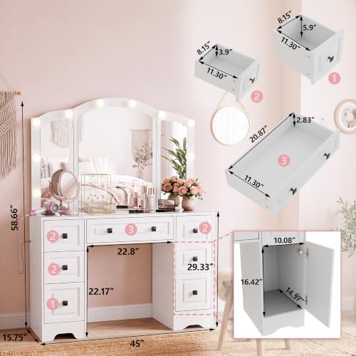Senlin Vintage Vanity with Lighted Mirror & Outlet - White (Variation: White)