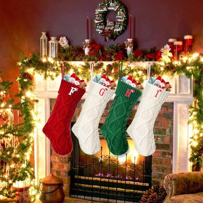 Christmas Stockings with Initials - 18 Inch Knit Monogram Letter Xmas Stocking - White / Letter A