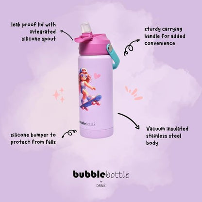DRNK Bubblebottle - 18oz Insulated Stainless Steel Water Bottle with Straw | Leak-Proof Kids Bottle for Sports & School
