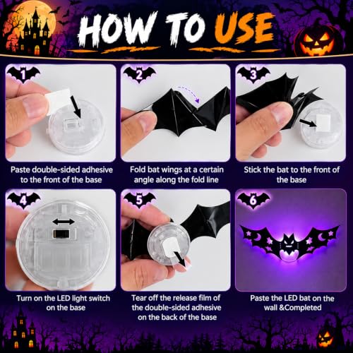 30PCS Halloween LED Silhouette Wall Lights - 3D Bat Ghost Pumpkin Decor