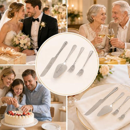 Gold Personalized Wedding Cake Knife & Server Set with Name & Date - Engraved Stainless Steel Cutlery Gift for Weddings & Anniversaries