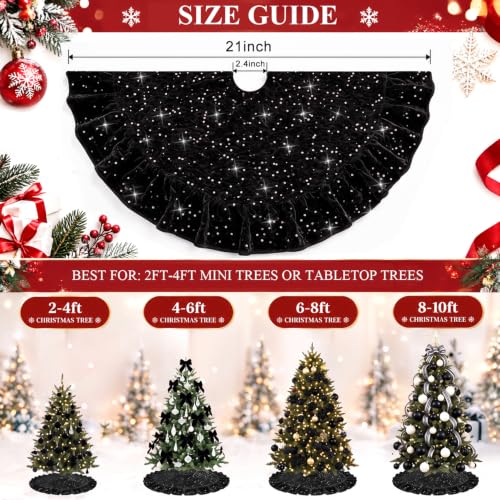 Black Sequin Mini Christmas Tree Skirt 24 Inch Halloween Decor Variation