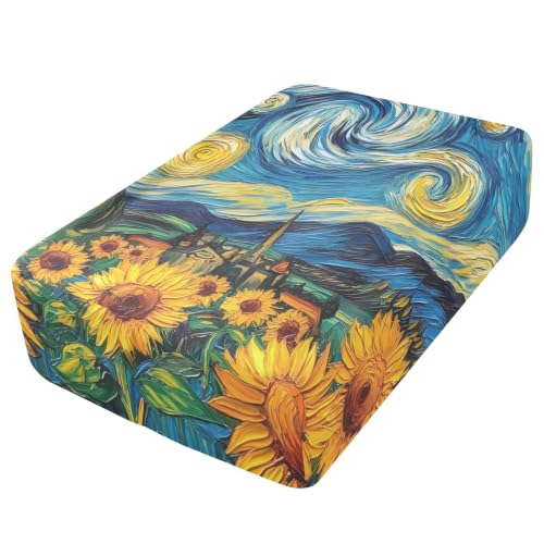 Starry Sunflowers Twin Air Mattress Sheet with Pump Cover 39x75x24in