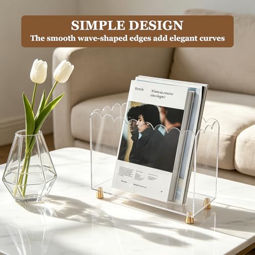 Acrylic Magazine Holder with Gold Feet - Floor Standing Organizer for Desk & Living Room