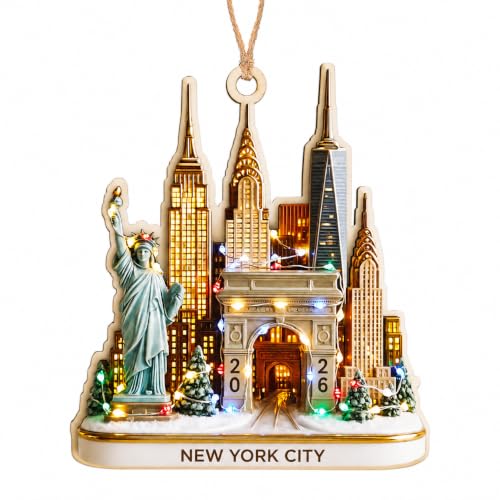 NYC Skyline Christmas Ornament with Statue of Liberty - New York Holiday Decor - New York Ornaments