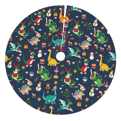 White 30-Inch Christmas Dinosaur Tree Skirt Holiday Decorations Cute Xmas Tree Mat