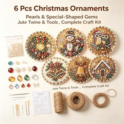 Multi-Colored Wooden Christmas Ornament DIY Craft Kit with Pearls & Gems