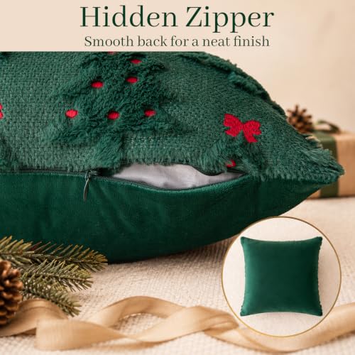 Warmstar Christmas Tree Throw Pillow Covers Set of 2 - Green Bow 20x20 Inches