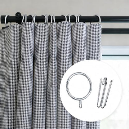 Silver Curtain Rings with 4 Prong Pinch Pleat Hooks - 38mm ID, 30 Sets - Silver & Silver