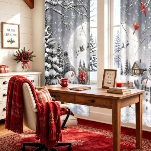 Christmas Snowman Grommet Blackout Curtains 84 Inch Length 2 Panels Set - Snowman / 52"W x 84"L