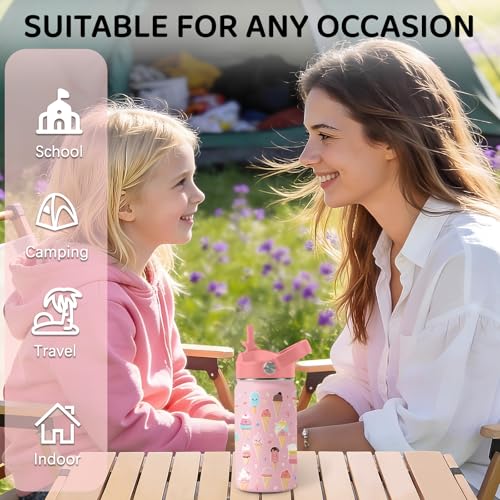 Ice Cream Pattern Water Bottle 12 oz Insulated Tumbler with Handle & Straw - Kid Friendly