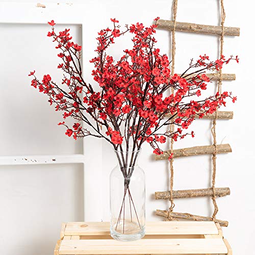 Artificial Baby's Breath Flowers - Red, 10 Pcs Silk Floral Decor for Christmas and Home