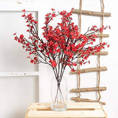 Artificial Baby's Breath Flowers - Red, 10 Pcs Silk Floral Decor for Christmas and Home