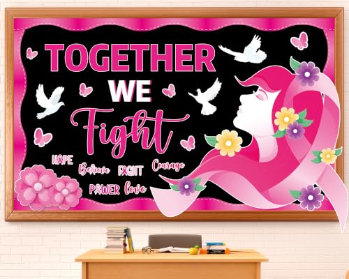 Breast Cancer Awareness Bulletin Board Decor Set Pink Ribbon & Cutouts