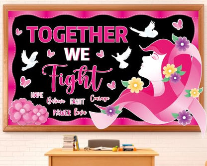 Breast Cancer Awareness Bulletin Board Decor Set Pink Ribbon & Cutouts