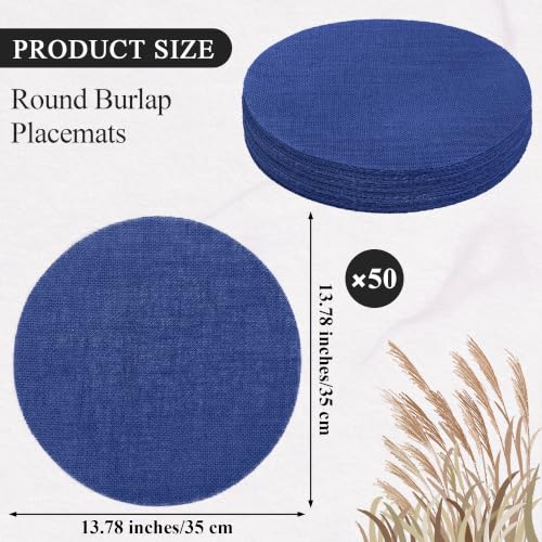 Blue Burlap Placemats Set of 50 - 13.78 Inch Reusable Natural Jute Table Mats