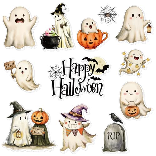 Halloween Ghost Cardboard Cutouts Set - Retro 36 Pieces for Home, Office, Classroom, Party Decoration