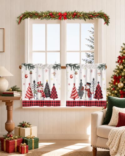 Christmas Kitchen Tier Curtains Snowman Design 28W x 24L - Pack of 2