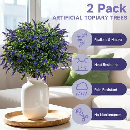Artificial Lavender Plant with Stake - 23in UV Resistant Outdoor Faux Flower