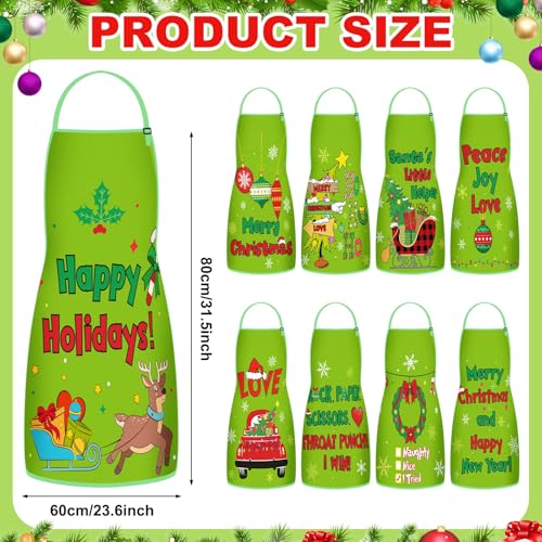 JenPen Christmas Aprons Bulk Set with Adjustable Neck Straps - Green, 9 Pack for Holiday Cooking & Parties