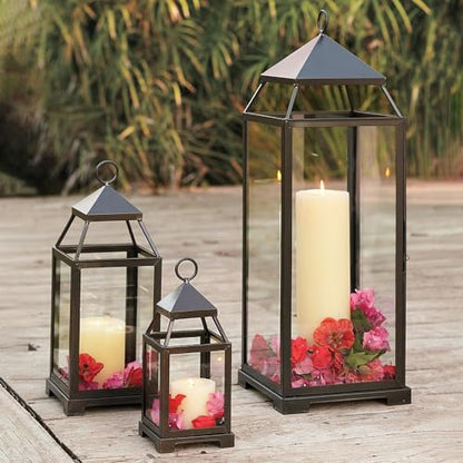 Vintage Bronze Outdoor & Indoor Lantern Set of 3 - 19”, 13”, 9” H - NEEDOMO