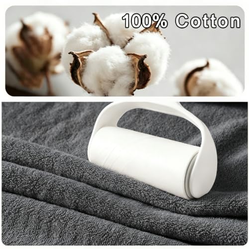 Gray Cotton Bath Towels Set 27 x 55 Inches - Pack of 2, Soft & Absorbent