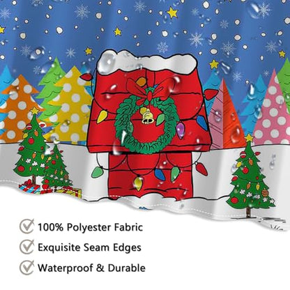 Christmas Cartoon Red House Shower Curtain 72x72 Inches - Waterproof Fabric