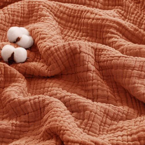 Cotton Muslin Blanket Twin Size 6-Layer Breathable Cooling Bed Cover - Burnt Orange