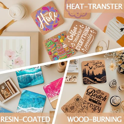 60 PCS Cork Coasters for Laser Engraving - Thick Absorbent Blank Coasters, 60 Pieces-Square