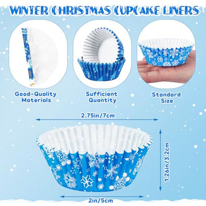 Winter Christmas Cupcake Liners Set - Snowflakes & Holiday Themed Wrappers - 450 Pieces