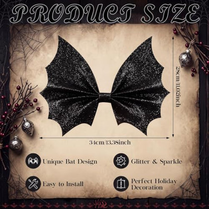 Black Bat Wing Bow Halloween Tree Topper - Spooky Gothic Decor