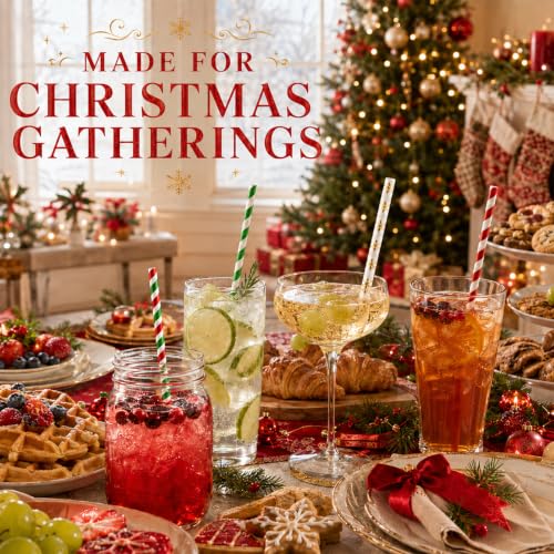Christmas Paper Straws Set - Red, Green & Snowflake Pattern Mix, 100 Pack