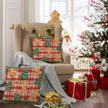 Multicolor Christmas Gingerbread Man Pillow Covers 18x18 Set of 2 - Holiday Decor